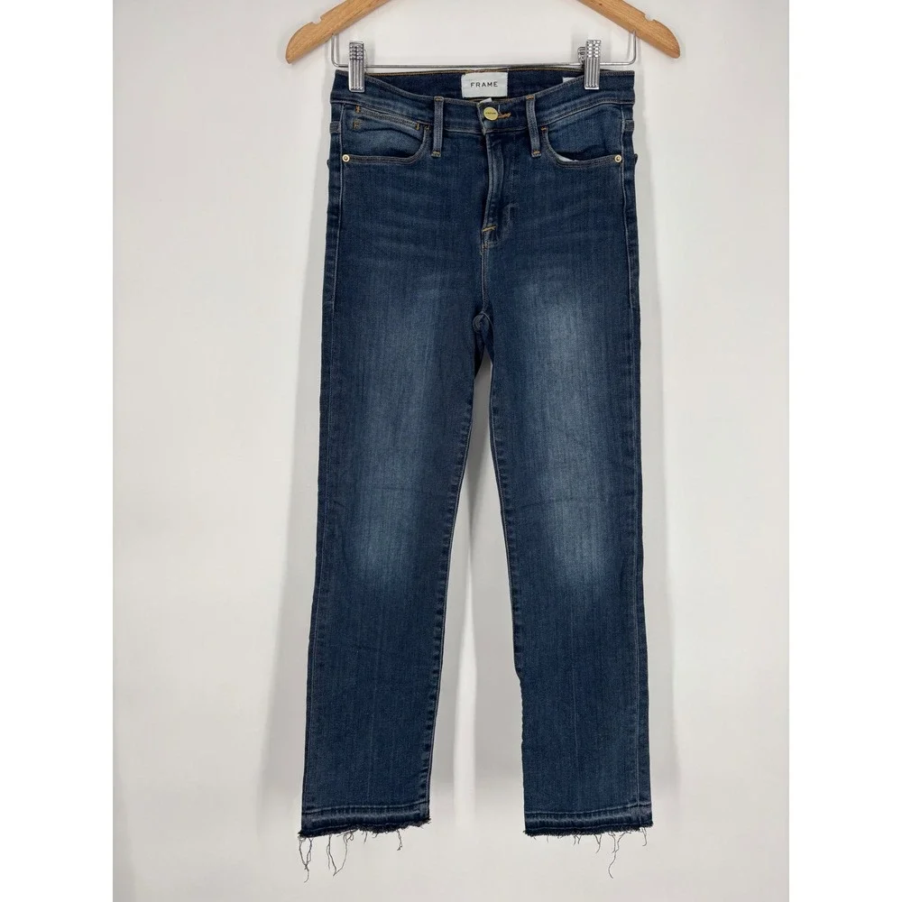 FRAME Jeans Womens 26 Blue Le High Straight Raw Hem Stretch‎ Denim Pants